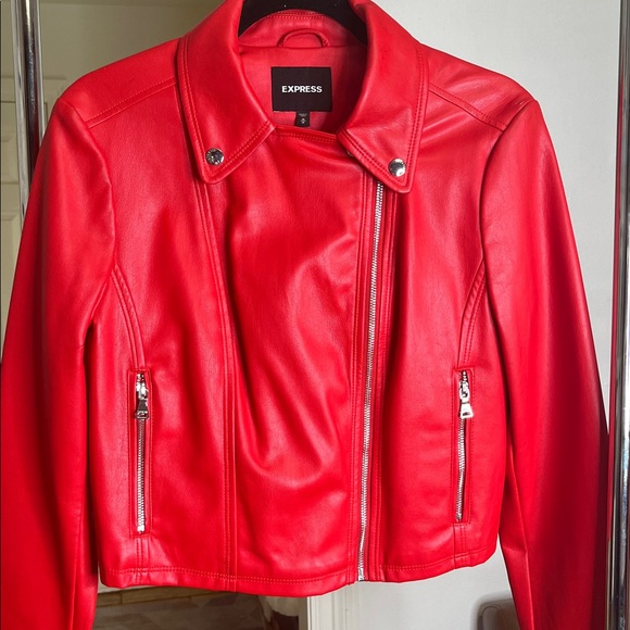 Express Red Faux Leather Moto Jacket - Picture 6 of 7